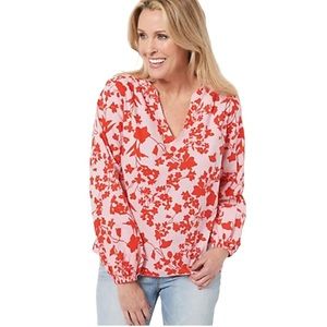 Candace Cameron Bure Long Sleeve A396631 Printed Balloon Sleeve V-Neck Blouse 2X
